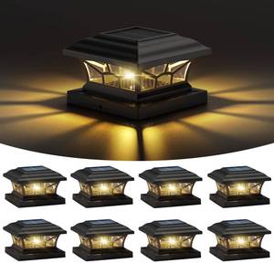 lot 13589 image: DAMAYCA 8 Pack Solar Post Cap Lights Outdoor Waterproof, Dual Light, Black