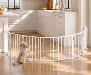 lot 13592 image: BFNN Small Dog Gate Indoor, Up to 96 W Freestanding PetPuppy Fence, White