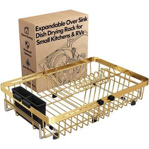 lot 13596 image: MAJALiS Gold Expandable Dish Drying Rack Over The Sink with Anti Slip Grip