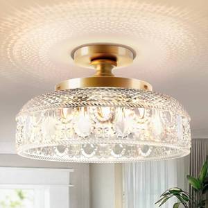lot 13608 image: Lamomo Semi Flush Mount Ceiling Light, Golden Hallway Fixture, 12in