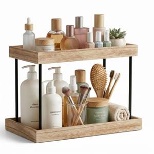 lot 13618 image: WOPITUES Bathroom Counter Organizer,2 Tier Perfume Organizer,Wooden Bathroom Organizers and Storage for Makecup Perfume Skincare,Countertop Organizer in Kitchen,Bedroom,Coffee Bar,Rustic Brown