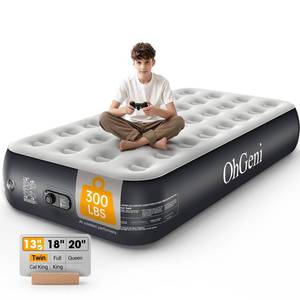 lot 13619 image: OhGeni 13 Raised Twin Air Mattress with Built in Pump, Blow Up Bed, 300lb