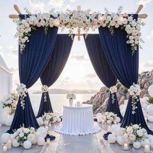 lot 13627 image: 10 ft x 10 ft Wrinkle Free Navy Blue Backdrop Curtains Panels, 2 Panels 5ft x 10ft Sikly Polyester Photo Backdrop Drapes for Graduation Baby Shower Wedding Birthday Parties Photography Background