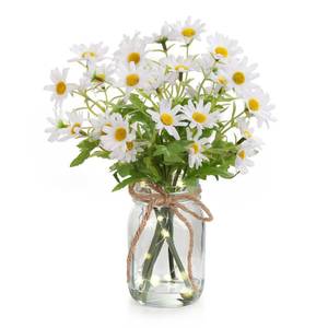 lot 13636 image: cxoxonew Artificial Daisy Flowers in Glass Vase with Faux Water, White Faux Silk Daisies with Stems for Centerpiece Decor, Fake Wildflowers with Lights for Home Office Farmhouse Wedding Decoration