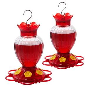lot 14099 image: Hummingbird Feeder 20 oz Set of 2 Plastic Hummingbird Feeders for Outdoors, with Built-in Ant Guard and Bee Proof - 6 Feeding Ports - Wide Mouth for Easy Filling2 Part Base for Easy Cleaning