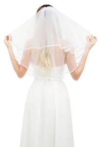 lot 14105 image: KUNG FU PARTY White Bridal Veil Short 2 Tier Veil with white binding