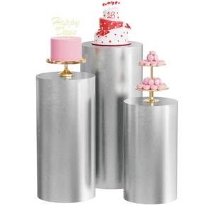 lot 14113 image: Wokceer Spandex Cylinder Stand Covers for Party 3Pcs Pedestal Covers,Silver