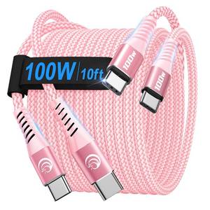 lot 14123 image: USBC to USBC 100W 10ft2 Pack USB C to USB C Fast Charging Cable Braided C to C Charger Cord for MacBook ProAir, iPhone 16 15 Pro Max Plus,iPad Pro,Samsung Galaxy S25 Ultra S24 S23,Pixel,PS5,Switch