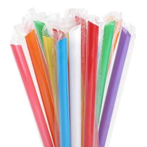 lot 14144 image: MYJIE 100 Pcs Jumbo Smoothie Straws Boba Straws,Individually Wrapped Multi Colors Disposable Plastic Large Wide-mouthed Milkshake Bubble Tea Drinking Straw(0.43 Diameter and 9.45 long)