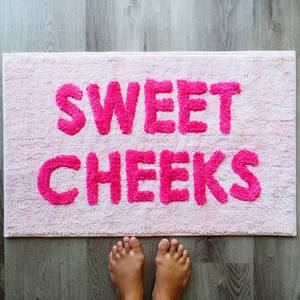 lot 14149 image: Sweet Cheeks Bath Mat Hot Pink Blush Cute Bathroom Rugs for Girls Hello Gorgeous Peach Coral Beautiful Funny Shower Fun Bathroom Decor Non-Slip Washable Kids Women