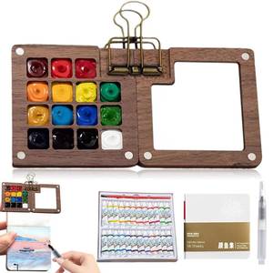 lot 14156 image: Mini Watercolor Paint Set Portable, Travel Watercolor Set with 24 Color Paints,Travel Mini Watercolor Set with Binder Clips, Brush and Picture Album Art Materials Coloring Markers(15 Grids)