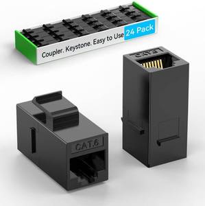 lot 14160 image: Sokqovt CAT6 RJ45 Keystone Coupler (24 Pack), Cat6 Keystone Jack Female to Female, Cat 6 Inline Keystone Jacks for Wall Plate & Patch Panel, RJ45 Ethernet Coupler Black