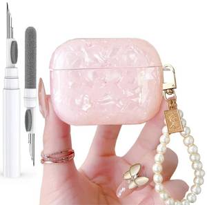 lot 14178 image: Olytop for Cute Glitter Airpods Pro 3 Case 2025 with Cleaner Pen, Shell Pattern Apple Airpods iPod 3rd Generation Case Cover Protective Skin Girl Women with Luxury Pearl Keychain, Pink