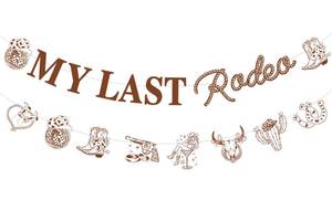 lot 14184 image: My Last Rodeo Bachelorette Party Banner Garland for Women Brown Western Cowgirl Bridal Shower Decors Disco Cowgirl Hanging Decor Rodeo Wild West Disco Ball Boot Hat Horseshoe Wedding Party Supplies