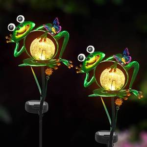 lot 19824 image: Frog Garden Solar Lights Outdoor, 2 Pack Metal Frog Garden Decor