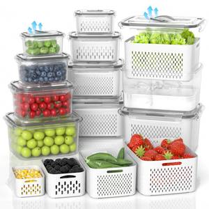 lot 19826 image: damynuo 10Pack Fruit Storage Containers for Fridge - Berry Containers with Vent and Handle Lids, Fruit Containers for Fridge with Colander, lettuce keeper for Refrigerator Organizers and Storage
