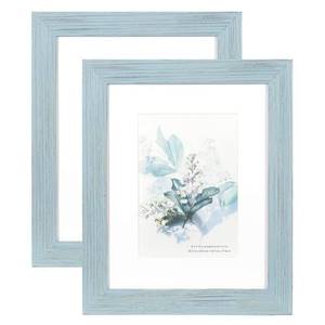 lot 19835 image: KAIWIN 100% Solid Wood Blue 8x10 Picture Frame 2 Pack - Display Picture 5x7 with Mat, HD Plexiglass Inside, Rustic Wooden Photo Frames for Table Top and Wall Mounting