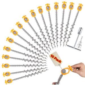 lot 19837 image: Keltrion 16 Pcs 14 Ground Anchors, Screw in Tent Stakes, Heavy Duty