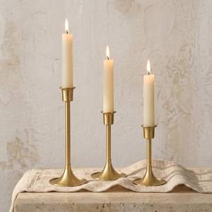 lot 19856 image: 3Pcs Brass Gold Taper Candle Holders Candlestick with Anti-Slip Pad Vintage Decor Candle Stick Holders Tall Candle Stand for Weddings, Centerpieces Decorations, Wedding, Mothers Day Housewarming Gift