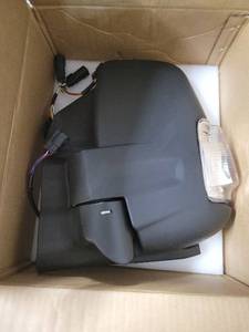lot 19874 image: Driver-side left rearview mirror compatible with Ford Transit 150 250 350 2015-2025. Electric door rearview mirror, heated, turn signal light, manual folding, matte black, short arm  With short arm glass heated manual folding convex mirror.