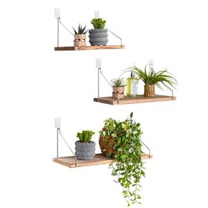lot 19877 image: MITIME Floating Wall Shelves, Rustic Wood Wall Mounted Shelf Set of 3