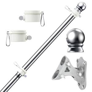 lot 19887 image: PHITRIC Flag Pole Kit, Tangle Free Spinning Stainless Steel Rustproof Flagpole for 3x5 Sports Fan Outdoor Flags for Outside House (Silver, 5FT, with Bracket)