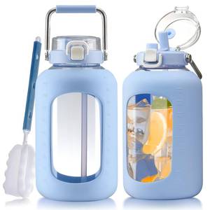 lot 19895 image: WINSA Large Glass Water Bottle, 100 oz, Light Blue