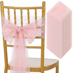lot 19897 image: VitalCozy 50 Pack Pink Pearls Vintage Chair Sashes with Bows Wedding Decor