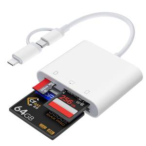 lot 20340 image: Aplimln Lightning and USB C SD Card Reader for iPhone iPad Mac Android Phone Laptop, 3 in 2 Memory Card Reader Supports Compact Flash SD Micro SD CF Card, Digital Camera Adapter Plug and Play