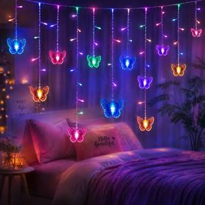 lot 20343 image: HENGYOU Butterfly Curtain Fairy Lights USB Plug in,8 Modes 120 LED 20FT Firefly Twinkle Timer String Lights with Remote, Waterproof for Bedroom Christmas Wedding Party (Multicolor)