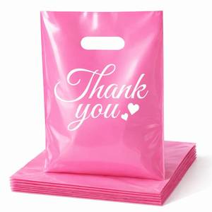 lot 20346 image: SwiftJoys 100Pcs Pink Thank You Bags with Handles, 9 x 12 Inch (Open Box, May Be Missing Pieces)