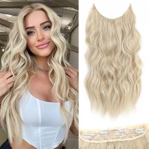 lot 20348 image: BUPPLER Halo Hair Extensions 20 Inch Invisible Wire Blonde Mix Platinum