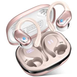 lot 20372 image: Wireless Earbud, 75H Bluetooth 5.4 Headphones Sport IP7 Waterproof, Running Wireless Earphones with ENC Noise Canceling Mic, 3D Bass Over Ear bud with Earhooks for Android, iOS, Workout, Gym, Rosegold