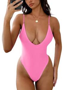 lot 20395 image: HYPERFIRE Womens Sexy V Neck High Cut One Piece Swimsuit Tummy Control Slimming Monokini Pink Medium