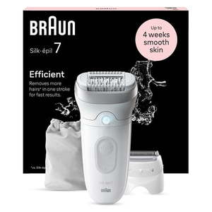 lot 20401 image: Braun Silk-epil 7 Epilator  Wet and Dry  Wide Head  Includes Shaver Head and Trimmer Comb  SE7-041  Silver (Used)