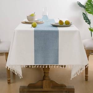 lot 20414 image: Softalker Outdoor Linen Rectangle Tablecloth with Tassel, 55 x 70 Inch