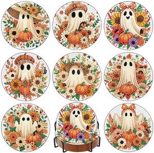 lot 20415 image: 8 Pcs Diamond Art Coasters Kit for Adult with Holder, Diamond Coaster 4x4in