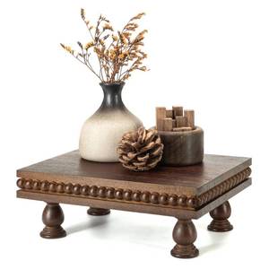 lot 20431 image: EOSAHR Acacia Wood Riser Pedestal Stand for Home Decor, DarkBrown (MISSING LEGS)
