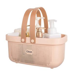 lot 20442 image: JiatuA Plastic Storage Basket with Handle Portable Shower Caddy Tote Organizer Basket Bin for Bathroom Kitchen Dorm Room Bedroom, Pink
