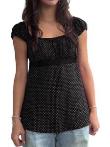 lot 20445 image: Sunloudy Women Fairy Coquette Babydoll Shirt Y2k Cap Sleeve Polka Dot Tees (Black, XL)