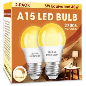 lot 20447 image: LOXYEE A15 LED Light Bulb 2 Pack, Dimmable 5W 2700K Table Lamp Bulb