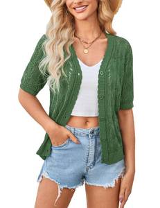 lot 20449 image: Yekaty Short Sleeve Cardigan for Women Lightweight Summer Sweaters Shrugs XL