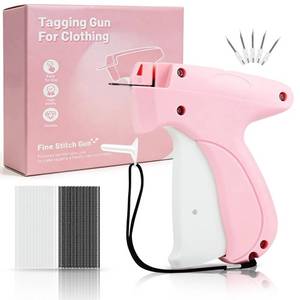 lot 20456 image: Stitch Gun for Clothes - Handheld Stitch Gun Quick Clothing Fixer - Tagging Gun for Clothing, Sewing Kit-Includes 6 Needle, 1000 Black Fasteners & 1000 White Fasteners (Pink)