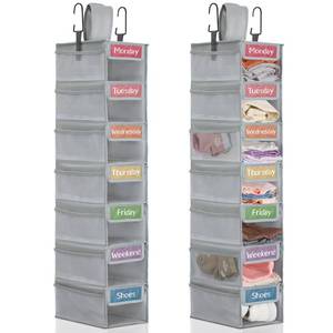 lot 20466 image: Yeyeplum 2Pcs Weekly Clothes Organizer 7shelf Hanging Kid Closet, Gray