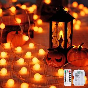 lot 20468 image: JMEXSUSS 100 LED Globe Orange Halloween Lights Battery Operated