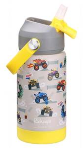 lot 20469 image: rockpapa 14oz Kids Stainless Steel Water Bottle with Straws, Trucks
