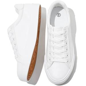 lot 20478 image: SERNIAL Womens White Tennis Shoes PU Leather Casual Sneakers(White,US6)