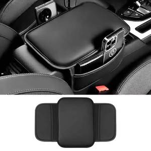lot 20481 image: QKYS Car Center Console Cover, Leather Comfort Armrest Cover with 2 Storage Bag, Interior Car Accessories Universal Car Arm Rest Cover Pad for Car Decoration and Storage, Fit for Most Vehicle (Black) (Minor Cosmetic Damage)