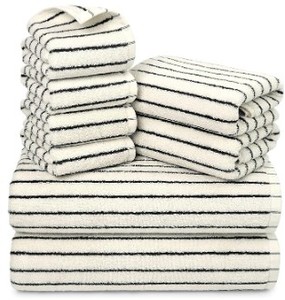 lot 1517 image: Black and Ivory Towel Set, Super Soft &amp Absorbent Cotton Striped