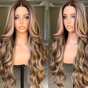 lot 2342 image: FAB�LLE Pink Highlight Body Wave Lace Front Wig 30 Inch Glueless Synthetic
